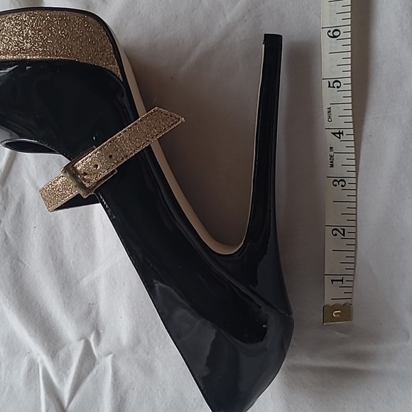 Size 8.5 shiny black and sparkly gold platform high heels - Picture 4 of 6